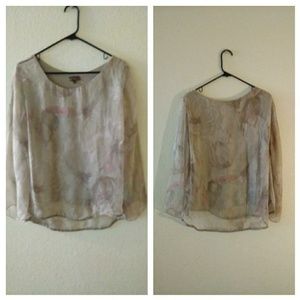 Amanti 100% Silk Sheer Lined LS Floral Blouse Med